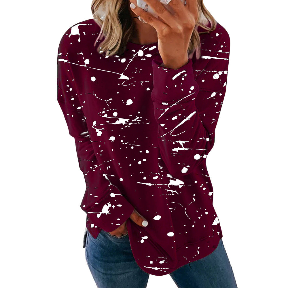 Women's Splatter Print Long Sleeve Loose Fit Casual Top