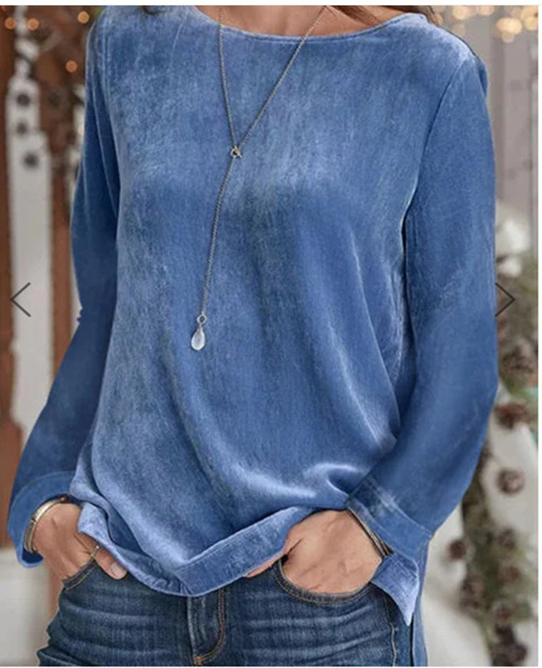 Women's Velvet Crew Neck Long Sleeve Sweatshirt