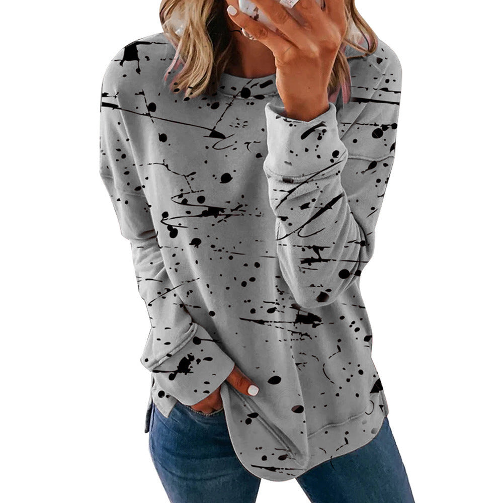 Women's Splatter Print Long Sleeve Loose Fit Casual Top