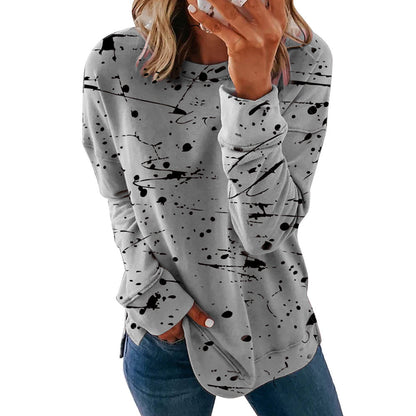 Women's Casual Graphic Long Sleeve Loose Crew Neck Top