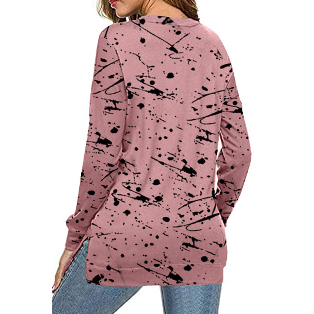 Women's Casual Graphic Long Sleeve Loose Crew Neck Top