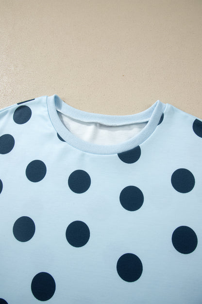 Polka Dot Lounge Set Tee and Drawstring Shorts Set