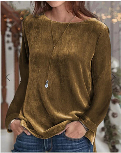 Women's Velvet Crew Neck Long Sleeve Sweatshirt