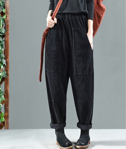 Women Corduroy Harem Pants High Waist Loose Pockets