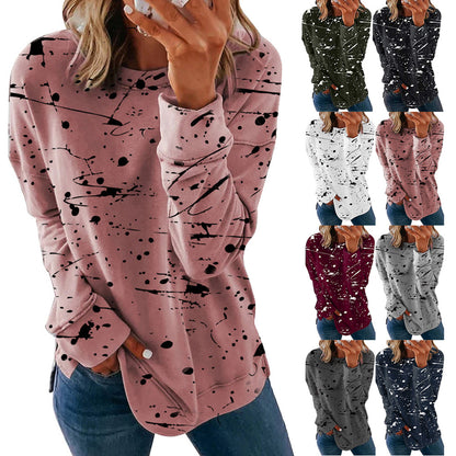 Women's Splatter Print Long Sleeve Loose Fit Casual Top