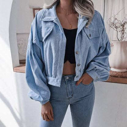 Trendy Lantern Sleeve Corduroy Jacket for Fall & Winter