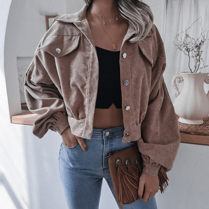 Trendy Lantern Sleeve Corduroy Jacket for Fall & Winter