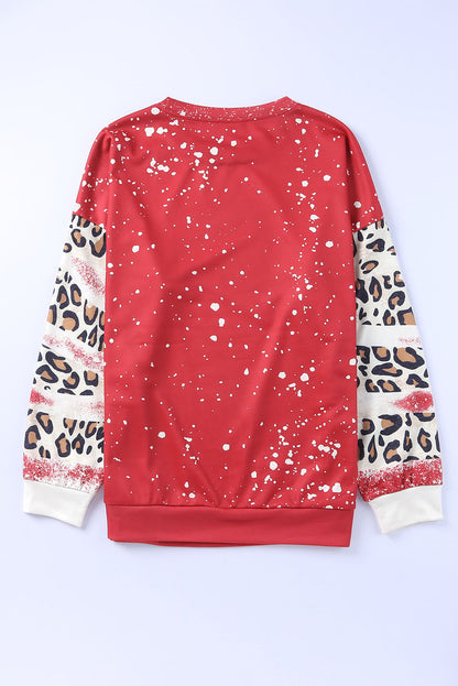 Black Tie Dye Leopard Drop Shoulder Crewneck Sweatshirt