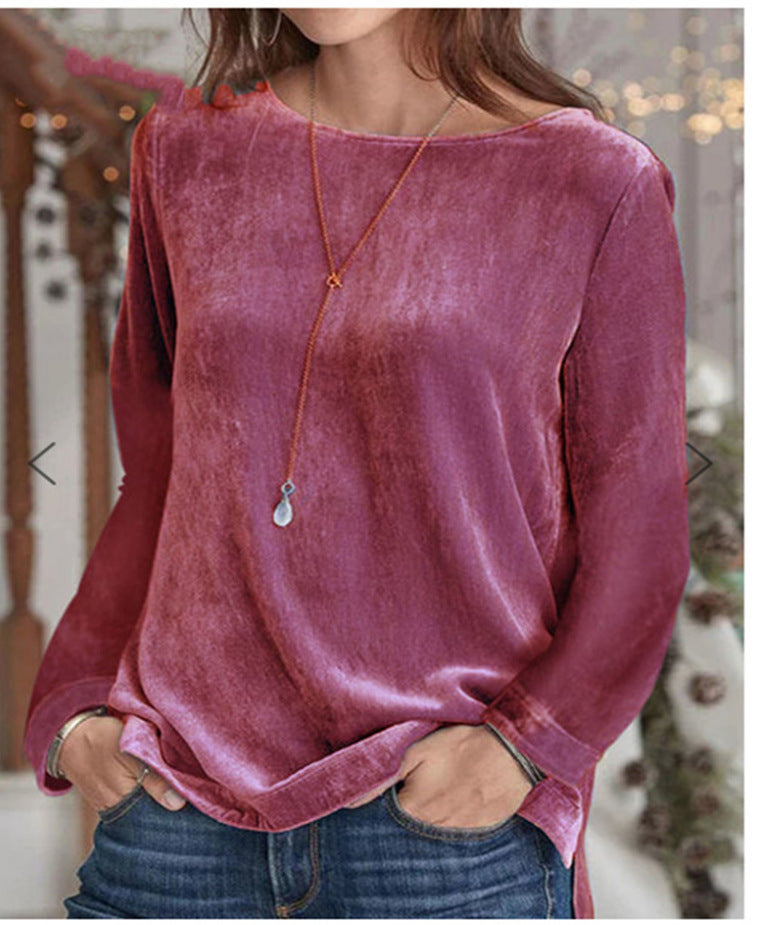 Women's Velvet Crew Neck Long Sleeve Sweatshirt