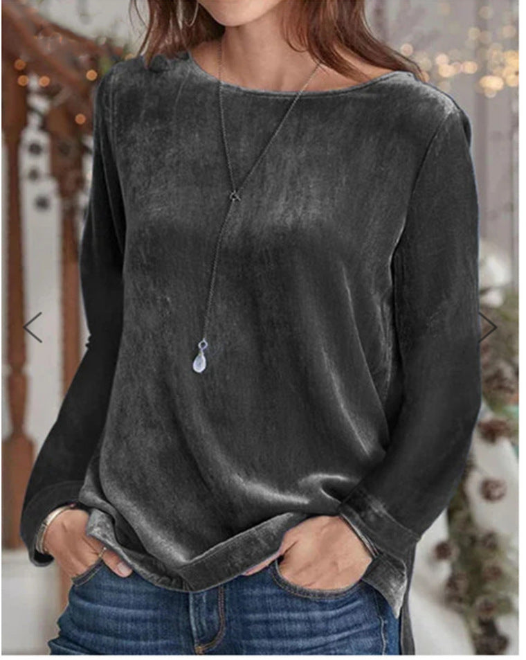 Women's Velvet Crew Neck Long Sleeve Sweatshirt