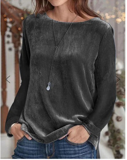 Women's Velvet Crew Neck Long Sleeve Sweatshirt