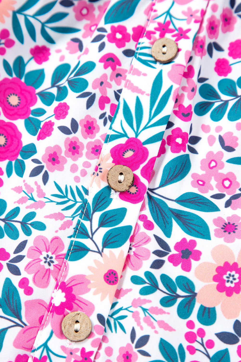 Plus Size Easter Floral Puff Sleeve Button A Line Dress