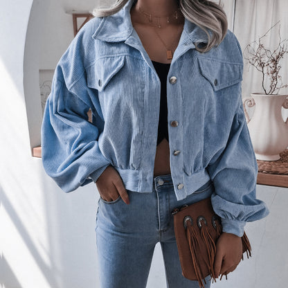 Trendy Lantern Sleeve Corduroy Jacket for Fall & Winter