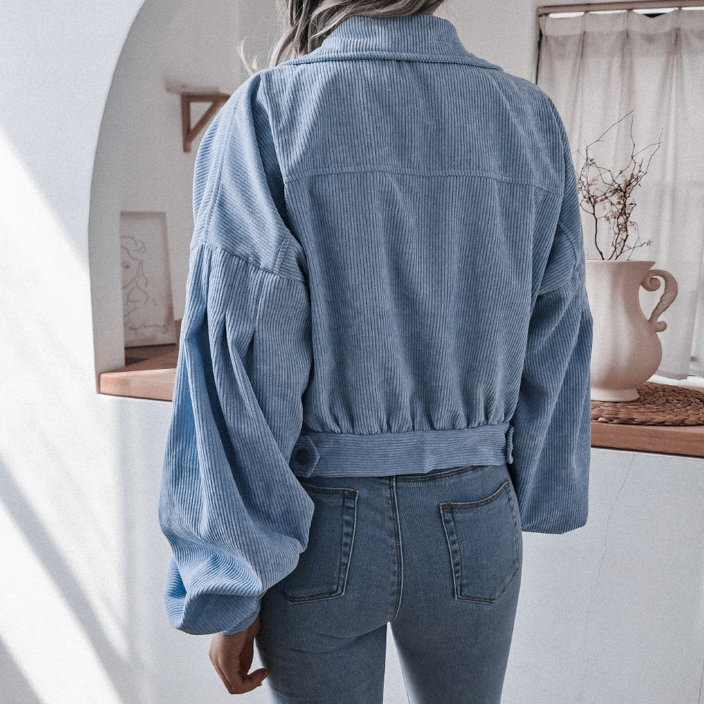 Trendy Lantern Sleeve Corduroy Jacket for Fall & Winter