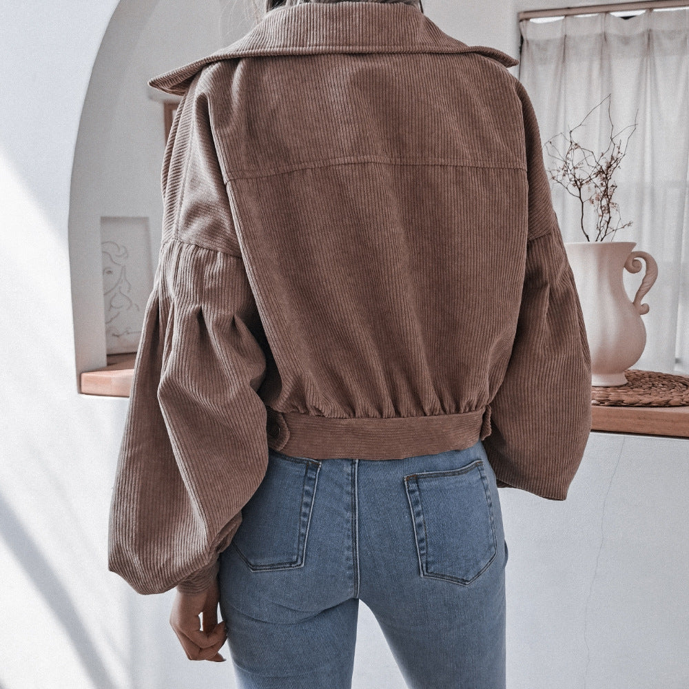 Trendy Lantern Sleeve Corduroy Jacket for Fall & Winter
