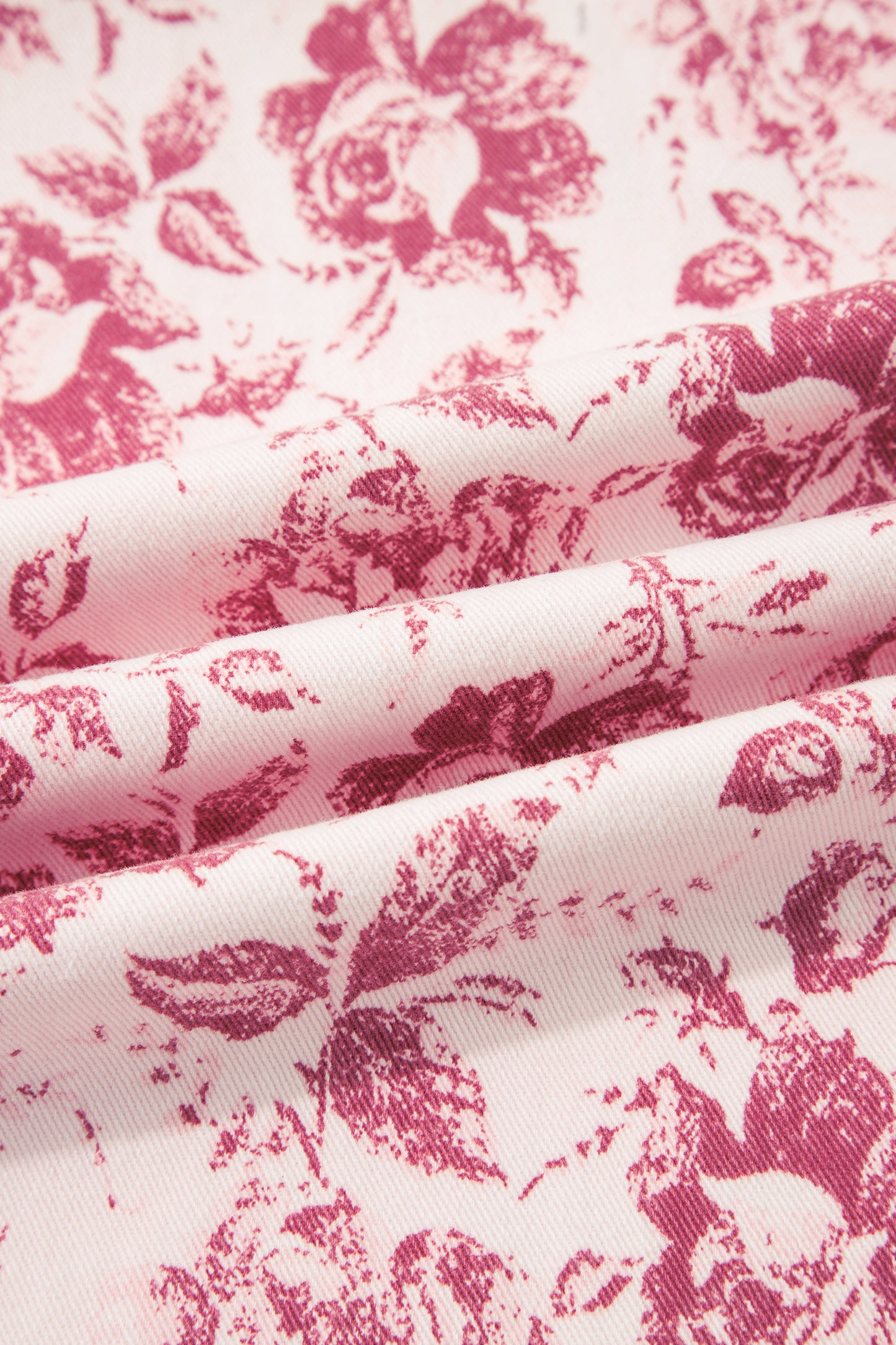 Pink Vintage Floral Print Wide Leg Denim Pants