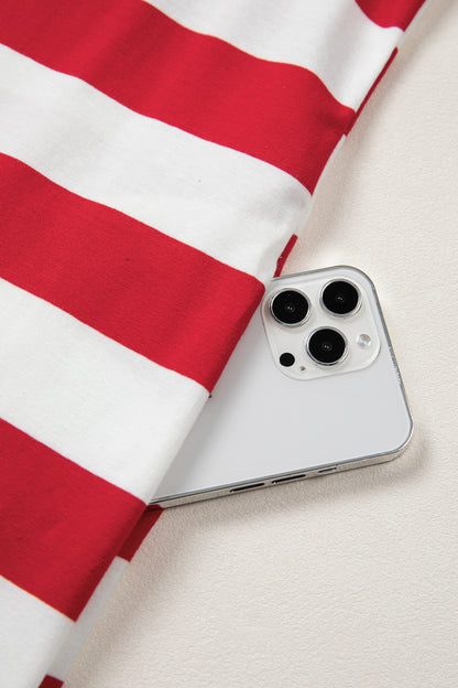 Red Stripe Puff Sleeve Dress Flag Day Independence