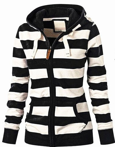 Women's Striped Zip Up Hoodie Plus Size Long Sleeve Jacket
