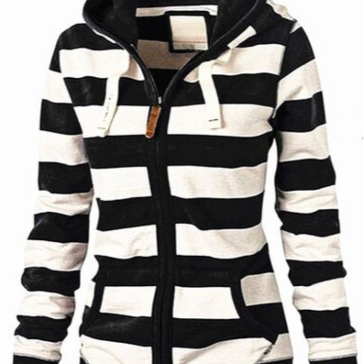 Women's Striped Zip Up Hoodie Plus Size Long Sleeve Jacket