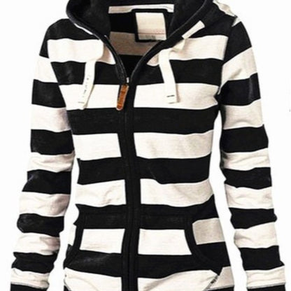 Women's Striped Zip Up Hoodie Plus Size Long Sleeve Jacket