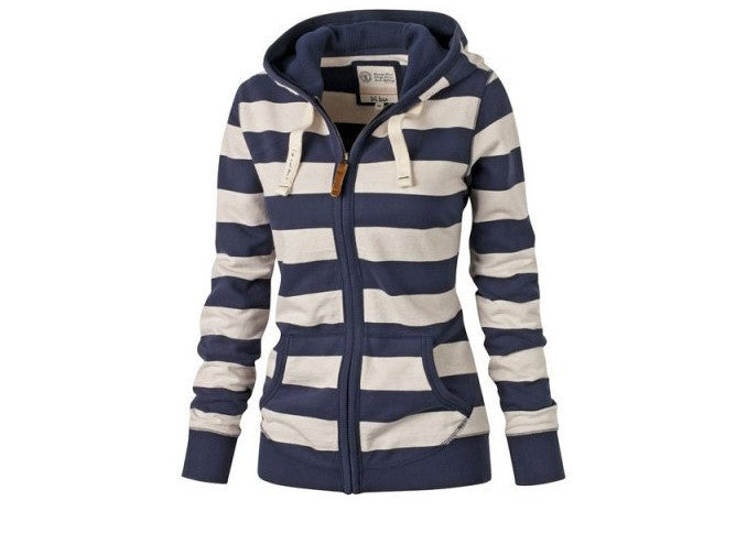 Women's Striped Zip Up Hoodie Plus Size Long Sleeve Jacket