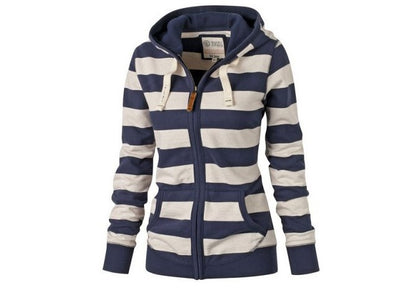 Women's Striped Zip Up Hoodie Plus Size Long Sleeve Jacket