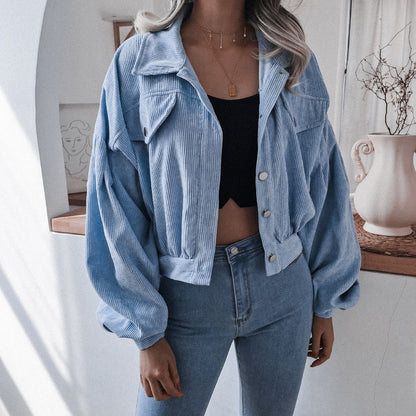 Trendy Lantern Sleeve Corduroy Jacket for Fall & Winter