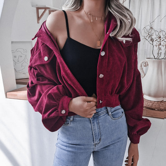 Trendy Lantern Sleeve Corduroy Jacket for Fall & Winter