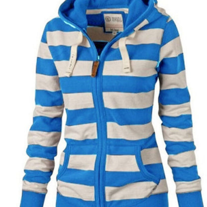 Women's Striped Zip Up Hoodie Plus Size Long Sleeve Jacket