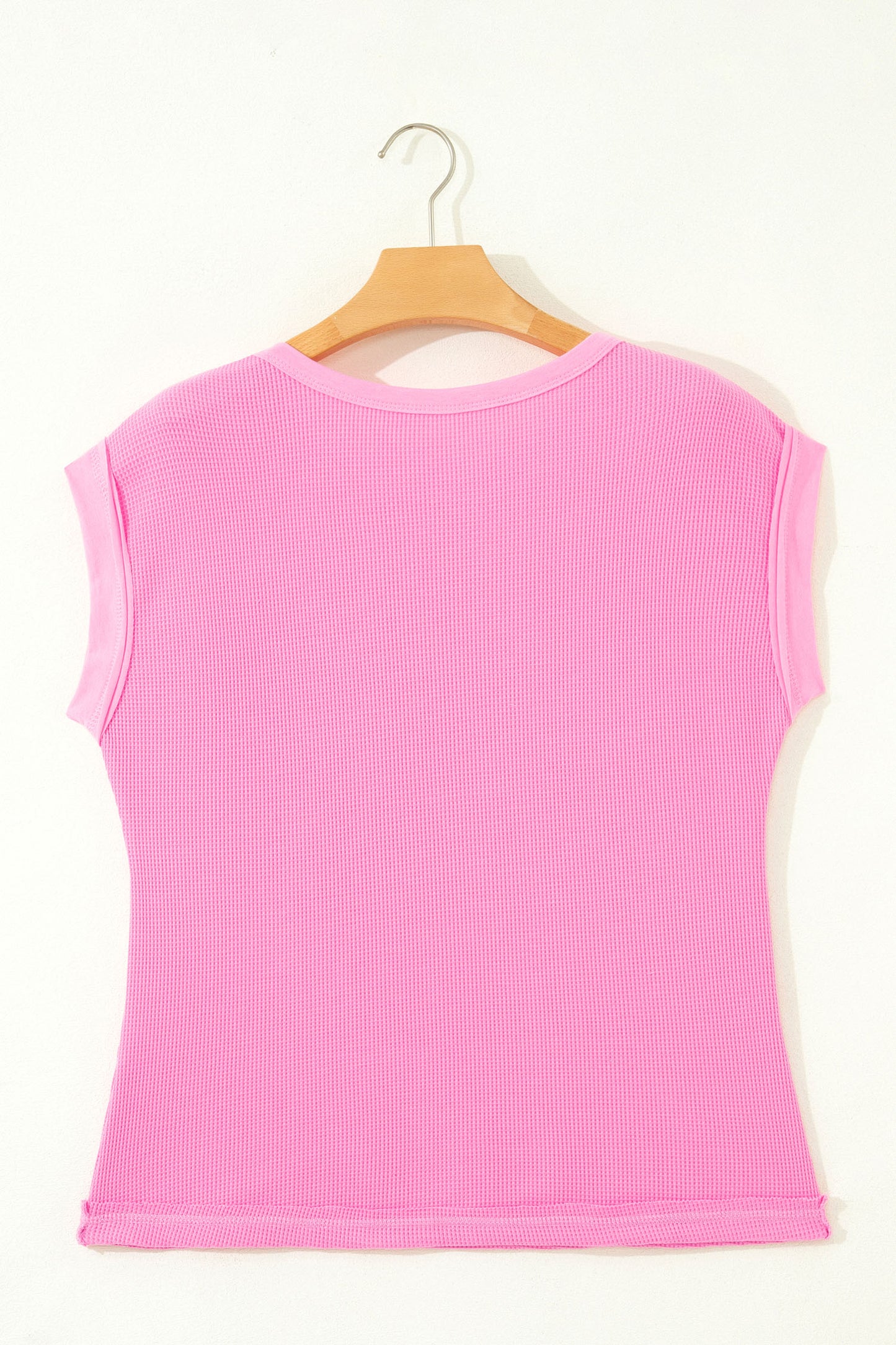 Waffle Knit Patchwork Pocket Loose Fit Casual T Shirt