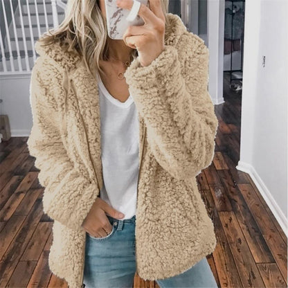 Women's Sherpa Fleece Hooded Jacket Zip Up Coat