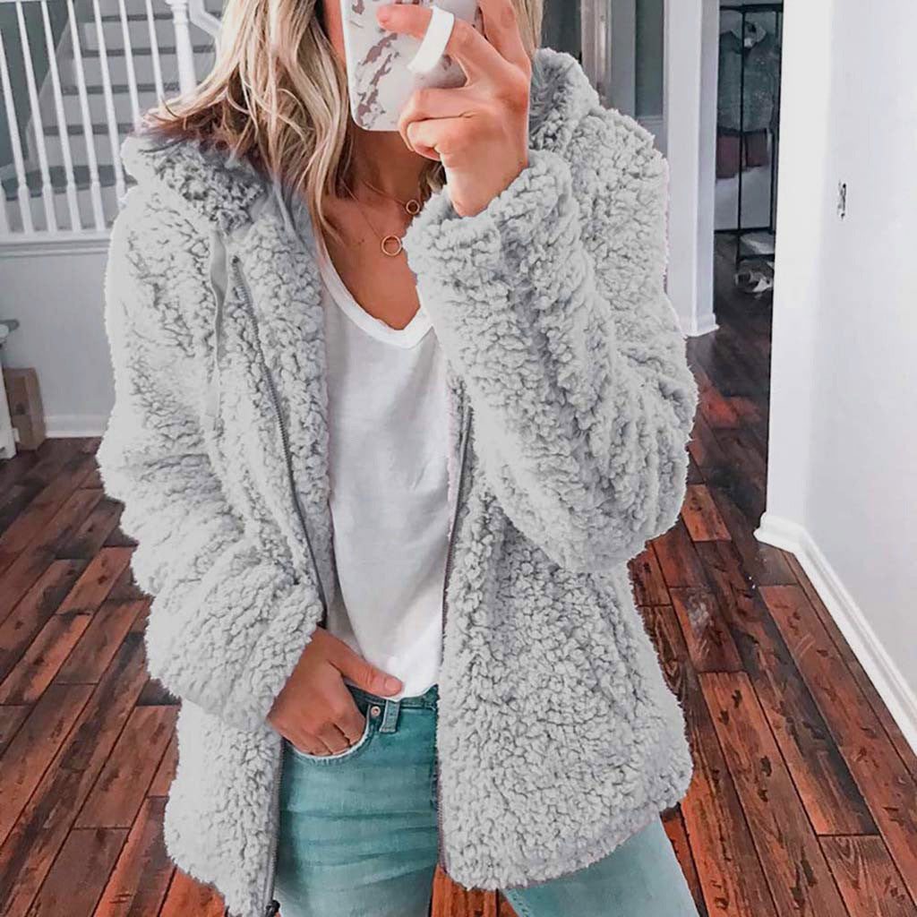 Women's Sherpa Fleece Hooded Jacket Zip Up Coat