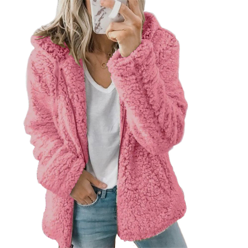 Women's Sherpa Fleece Hooded Jacket Zip Up Coat