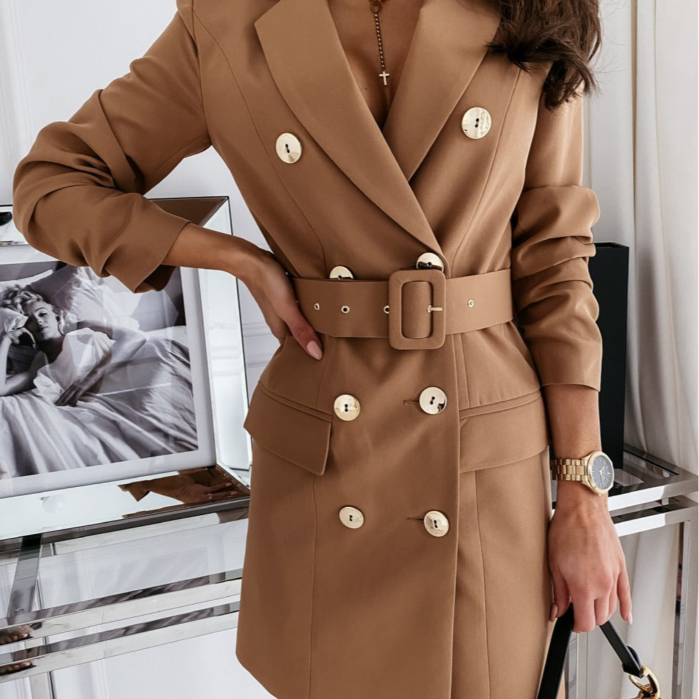 Women's Belted Blazer Dress Long Sleeve Elegant