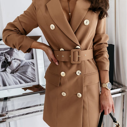 Women's Belted Blazer Dress Long Sleeve Elegant