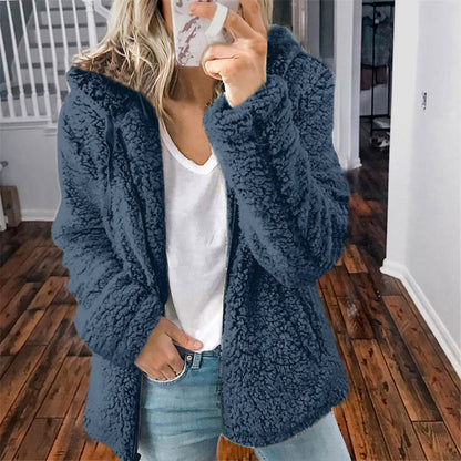 Women's Sherpa Fleece Hooded Jacket Zip Up Coat