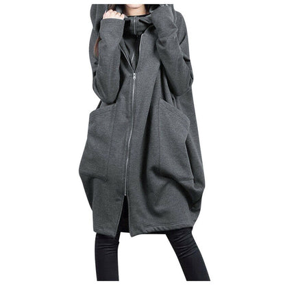 Women's Oversized Long Zip Up Fleece Hoodie Jacket Pockets