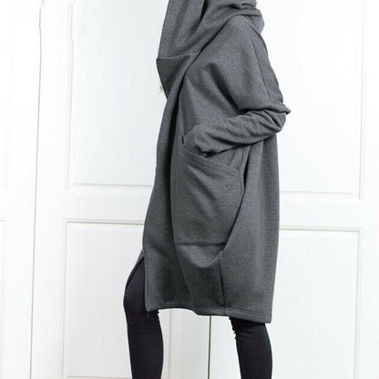 Women's Oversized Long Zip Up Fleece Hoodie Jacket Pockets