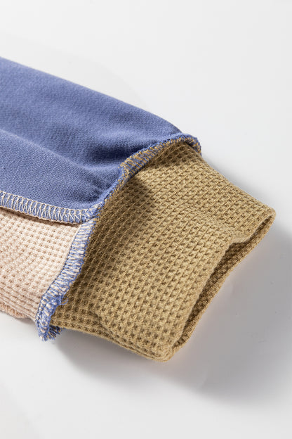 Color Block Patchwork Waffle Knit Oversized Sweatshirt
