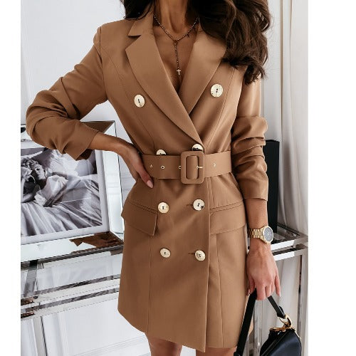 Women's Belted Blazer Dress Long Sleeve Elegant