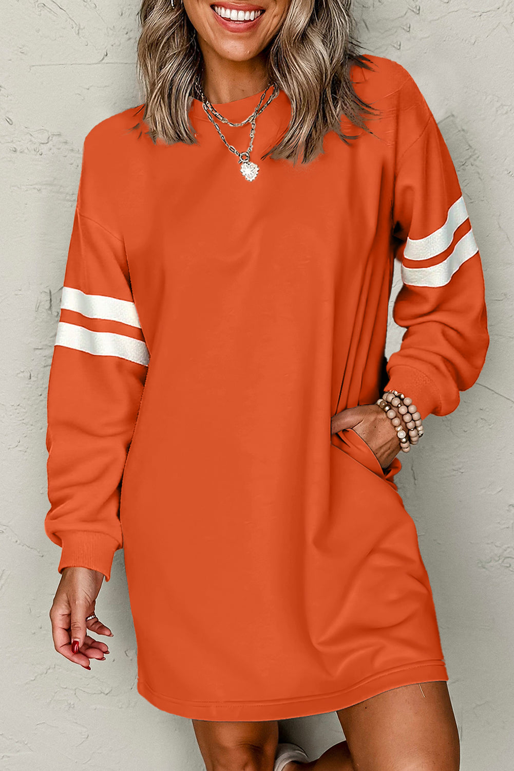 Customizable Varsity Stripe Sleeve Sweatshirt Dress Game Day