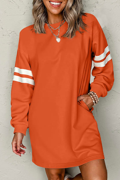 Customizable Varsity Stripe Sleeve Sweatshirt Dress Game Day