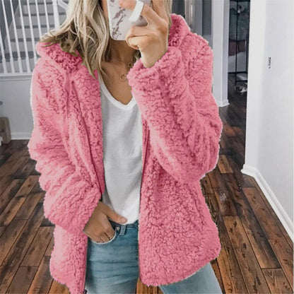 Women's Sherpa Fleece Hooded Jacket Zip Up Coat