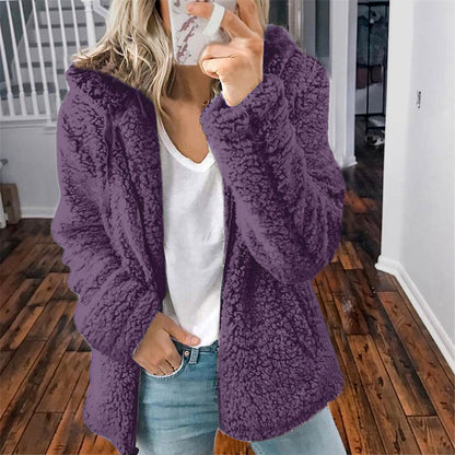 Women's Sherpa Fleece Hooded Jacket Zip Up Coat