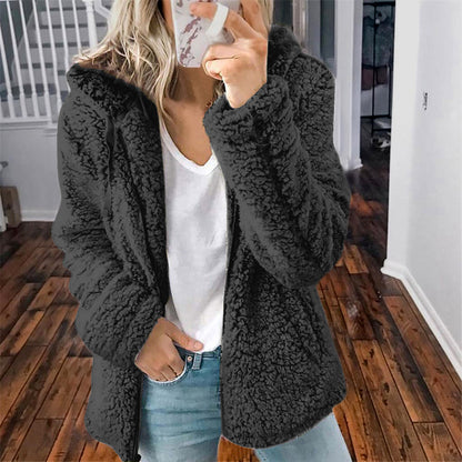 Women's Sherpa Fleece Hooded Jacket Zip Up Coat