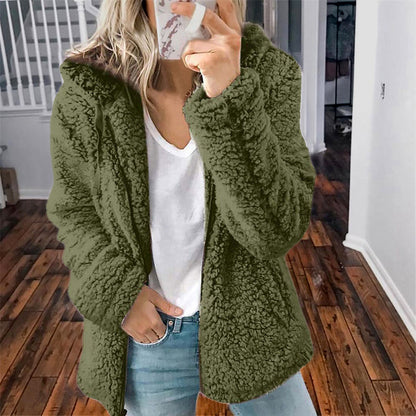 Women's Sherpa Fleece Hooded Jacket Zip Up Coat
