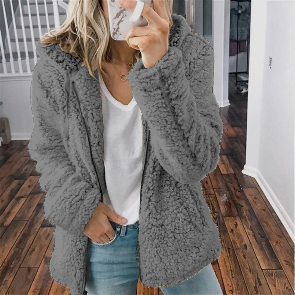Women's Sherpa Fleece Hooded Jacket Zip Up Coat