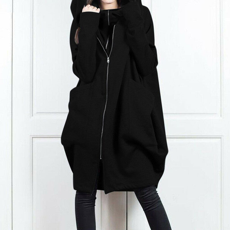 Women's Oversized Long Zip Up Fleece Hoodie Jacket Pockets