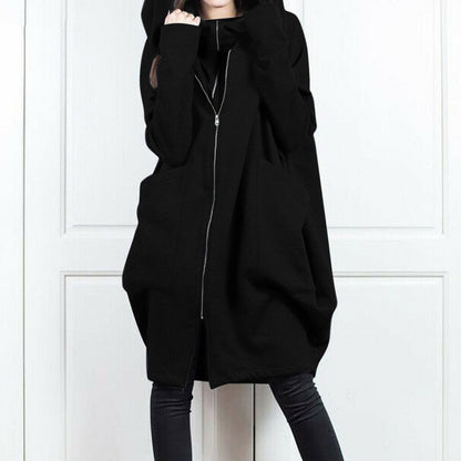Women's Oversized Long Zip Up Fleece Hoodie Jacket Pockets