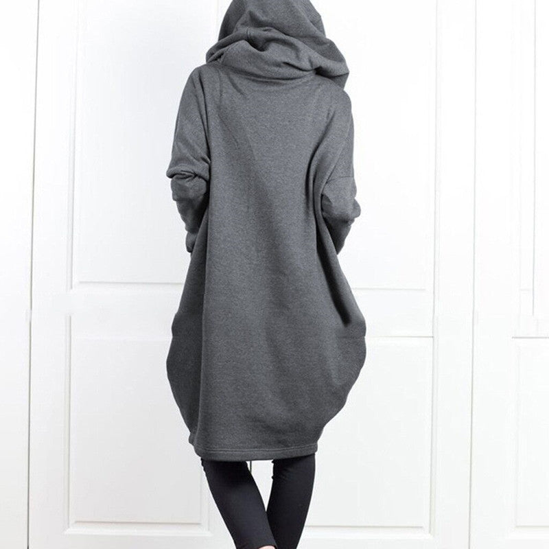 Women's Oversized Long Zip Up Fleece Hoodie Jacket Pockets